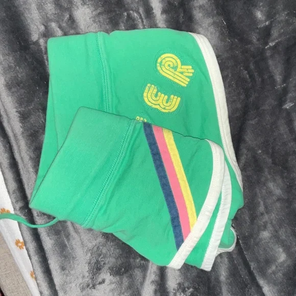 Y2K Vintage Hollister Green Micro Sweat Shorts with Multicolor Stripe XS - Picture 3 of 10